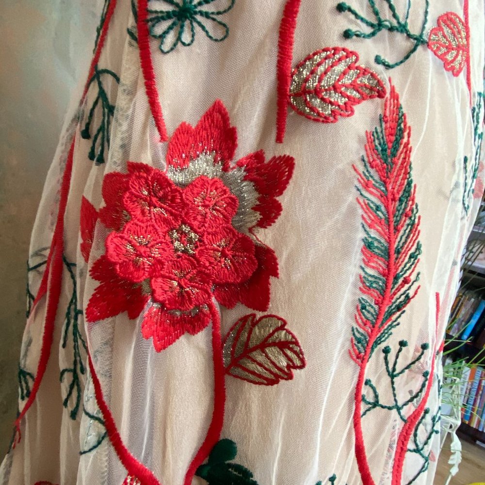 📌Simgent Mesh Dress Embroidery Flower Elegant Festive Lace Dress - Picture 4 of 16